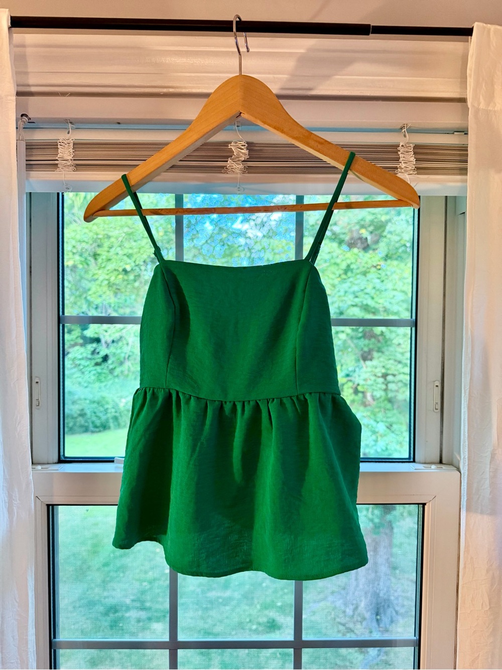 Emerald Green Spaghetti-Strap Peplum Tank